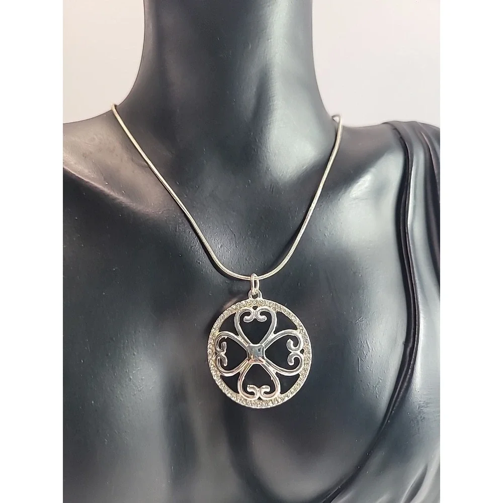 Vintage Silver Tone Heart Pendant Necklace Openwork Romantic Scroll Design